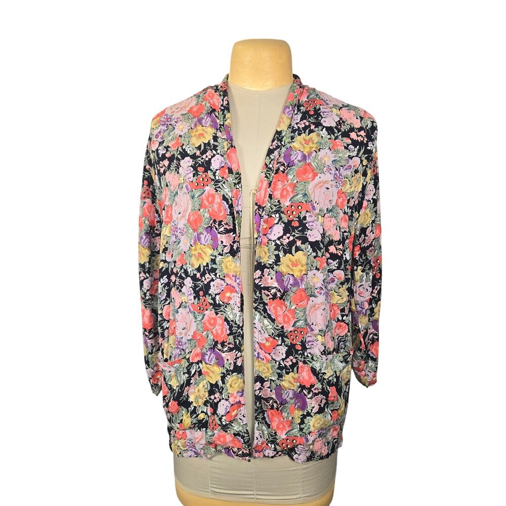 La Femme Floral Open Front Jacket Womens Medium Colorful Blazer 90s Y2K Artsy